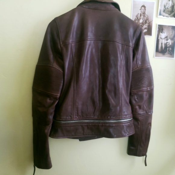 All Saints Leather Jacket Moto Biker Brown xs - Picture 10 of 15